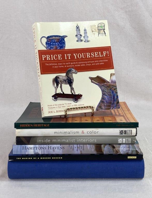 Assortment of Design and Antique Books: This curated seven-book assortment offers a diverse deep dive into art history, interior design, and regional heritage. The collection includes notable titles such as The Making of a Modern Museum: