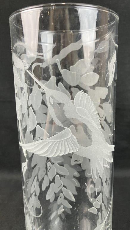 Hummingbird Etched Glass Vase and Wine Glass - 3