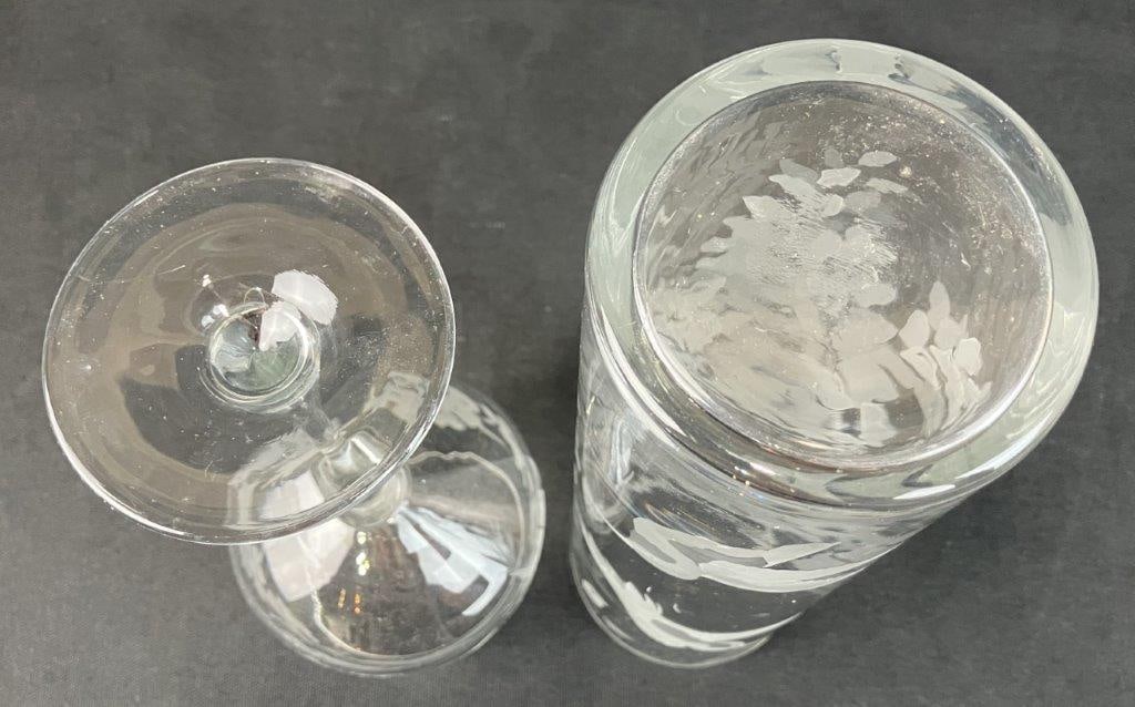 Hummingbird Etched Glass Vase and Wine Glass - 9