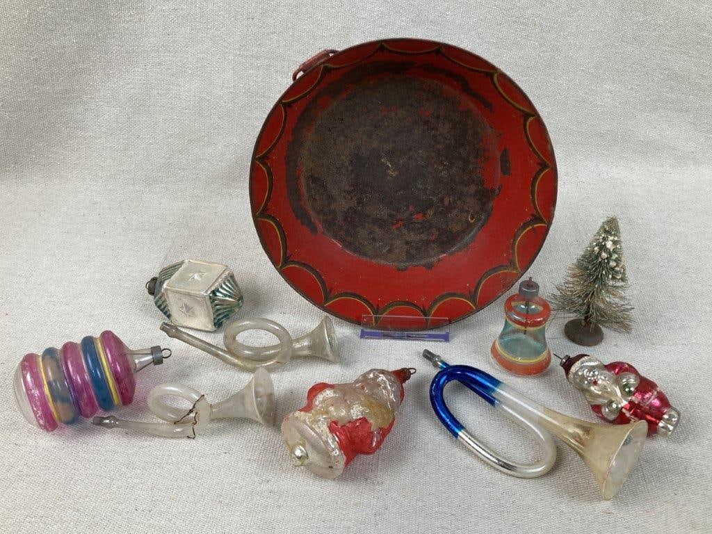 Assortment of Glass Christmas Ornaments and Toleware Bowl (1 of 9)