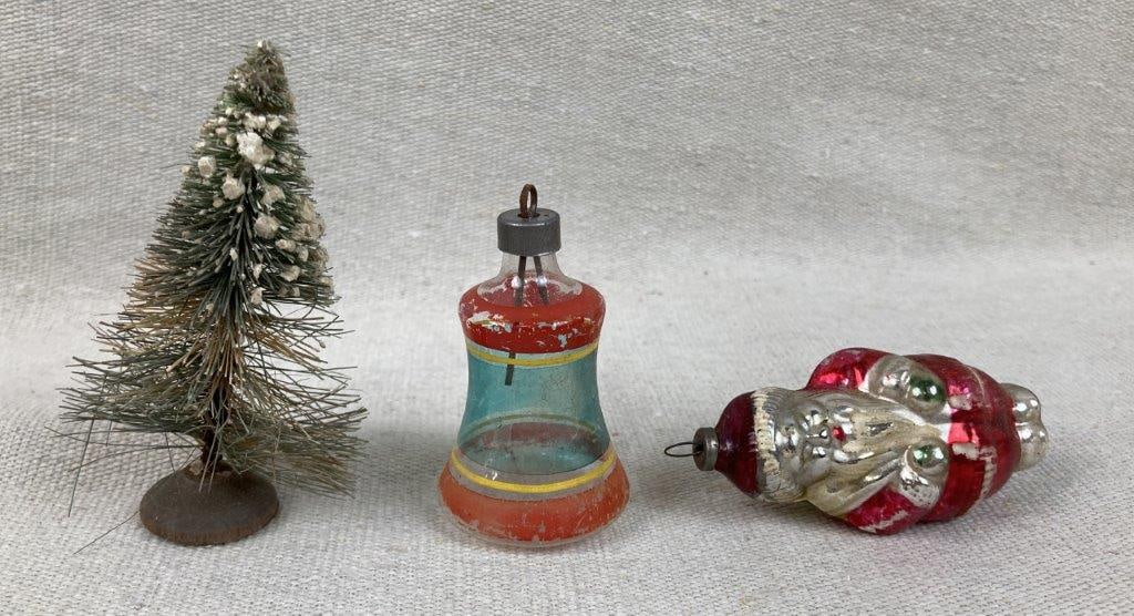 Assortment of Glass Christmas Ornaments and Toleware Bowl - 2