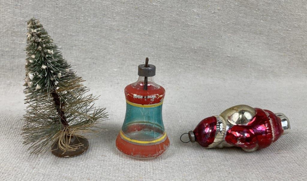 Assortment of Glass Christmas Ornaments and Toleware Bowl - 3