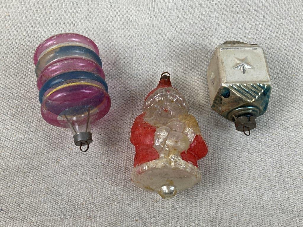 Assortment of Glass Christmas Ornaments and Toleware Bowl - 6