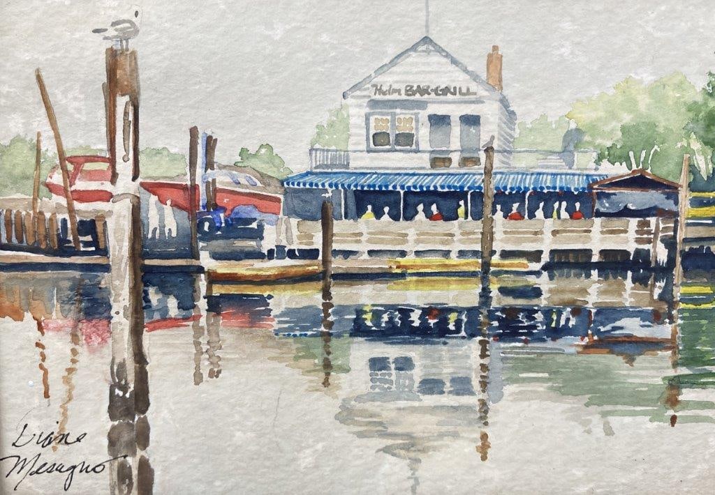 Coastal Restaurant on the Dock Watercolor - 2