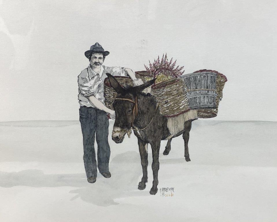 Man with a Donkey Hand-Colored Lithograph - 2