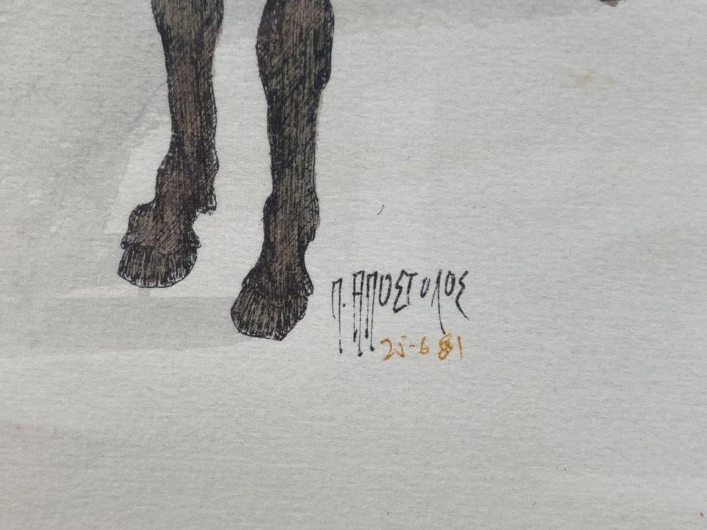 Man with a Donkey Hand-Colored Lithograph - 3
