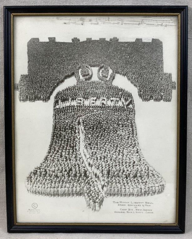 The Human Liberty Bell Print: Early 20th century print depicting the famed â€œHuman Liberty Bell,â€ created by arranging approximately 25,000 soldiers at Camp Dix, New Jersey, originally