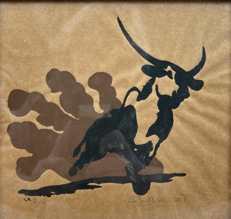 Limited Edition Bull Relief Print - 2