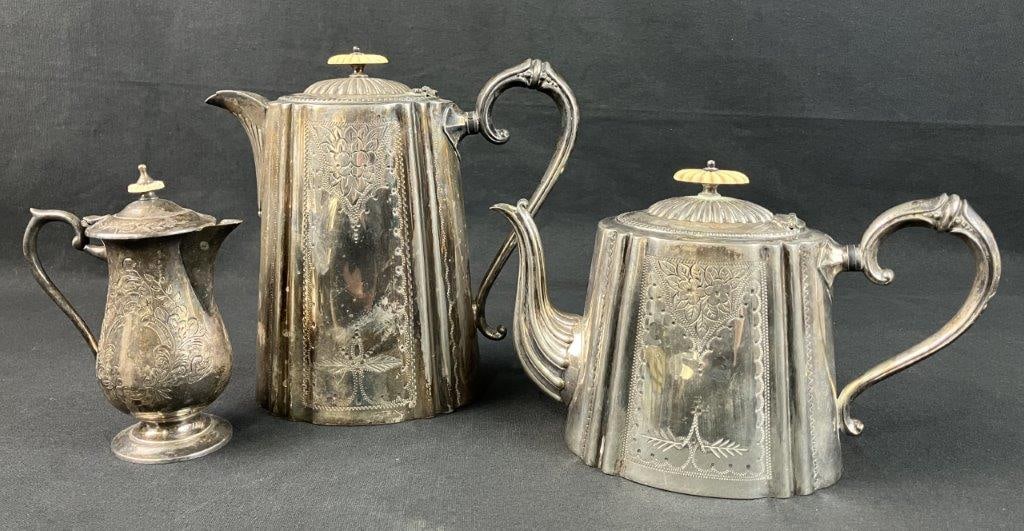 19th Century Silver Plate Teapots and Creamer (1 of 5)