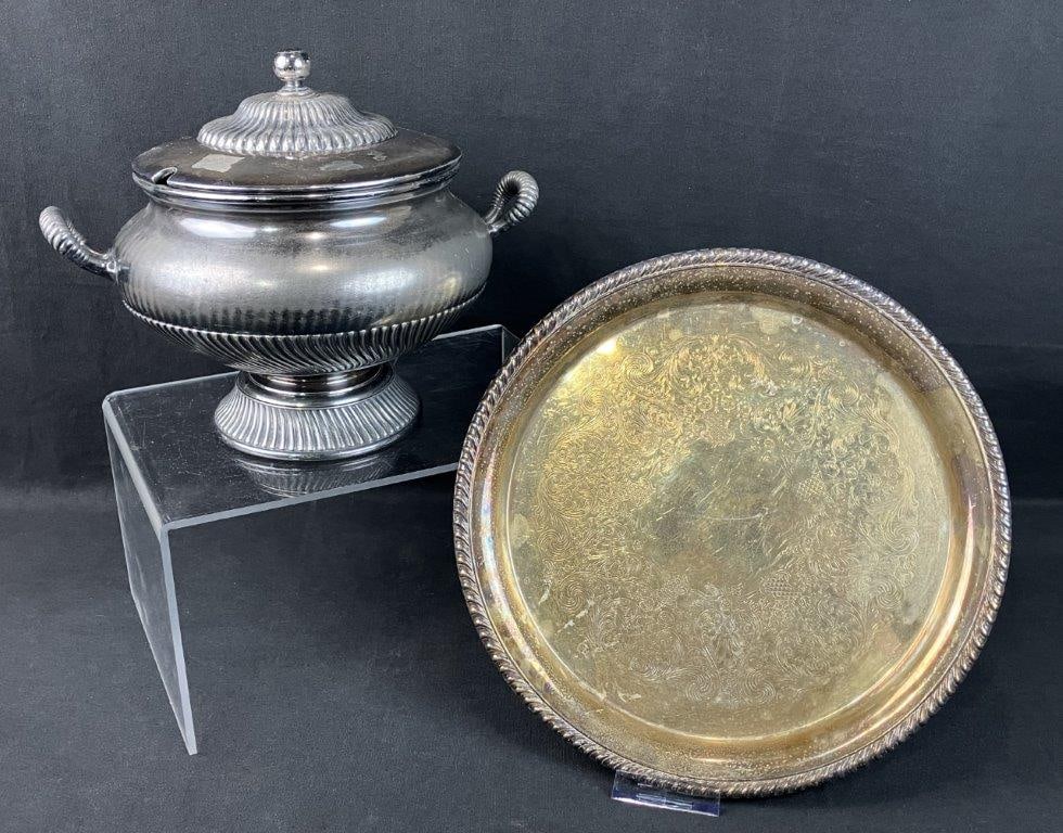 Silverplate Tray and Covered Serving Dish (1 of 10)