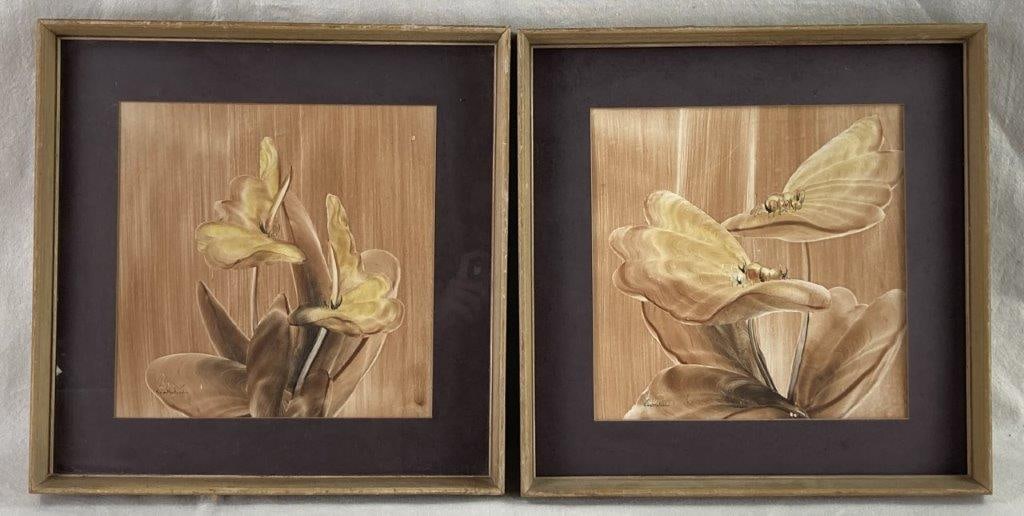 Gen Matucha, Watercolor Paintings: This unique duo of original watercolors showcases the distinctive technique of American artist Genevieve "Gen" Matucha (1903â€“1989), who was celebrated for her mastery of finger