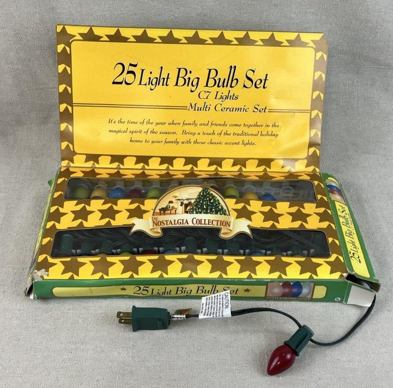 Christmas Light Set,: Vintage Christmas light set in 25 bulbs from the Nostalgia Collection, featuring a variety of colors and classic holiday styling. The box measures approximately 7 1/2â€³ H x