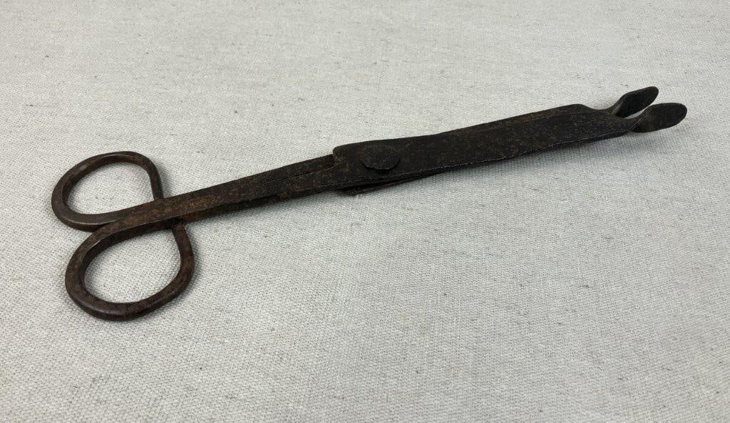 19th Century Hand-Forged Iron Pipe Tongs: Hand-forged iron pipe tongs of classic 19th century form, displaying traditional blacksmith craftsmanship and utilitarian design. Measures approximately 13â€³ H x 4â€³