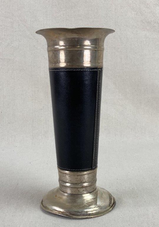 Leather Wrapped Silver Plate Vase - 3