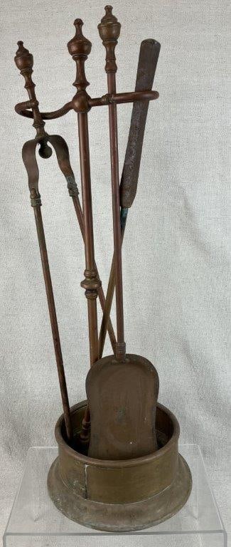Copper and Cast Iron Fireplace Tool Set - 2