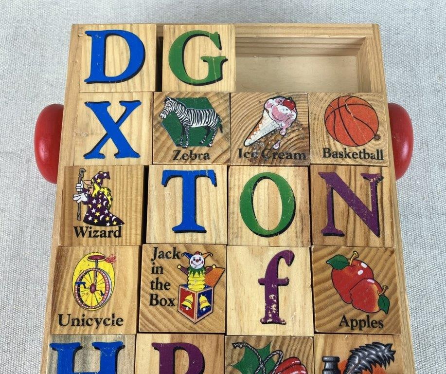 Set of Children’s Alphabet Blocks with Pull Cart - 4