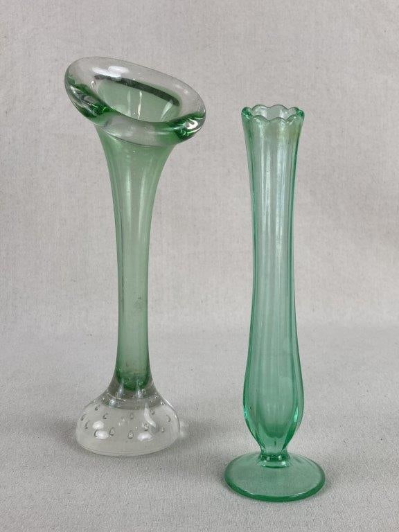 Two Green Art Glass Bud Vases (1 of 4)