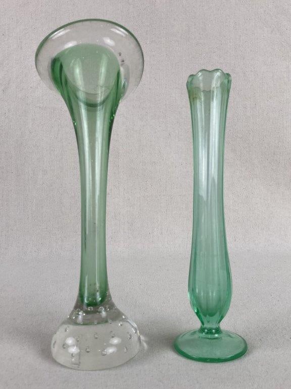 Two Green Art Glass Bud Vases - 3