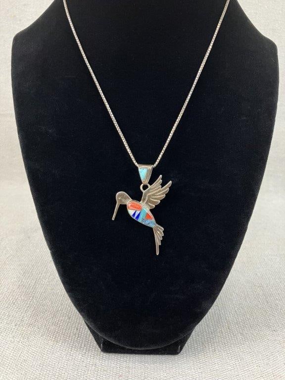 Calvin Begay Navajo Inlaid Hummingbird Necklace - 2