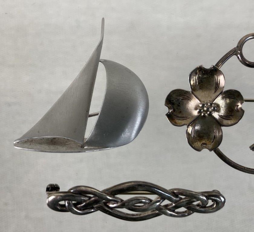 Three Sterling Silver Brooches Including Beau - 2