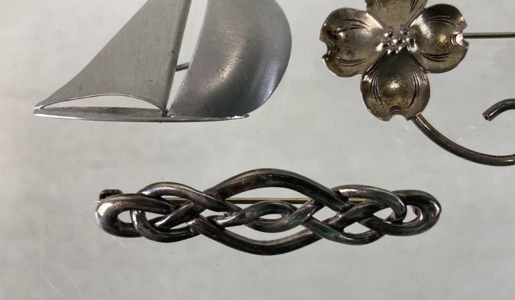 Three Sterling Silver Brooches Including Beau - 4