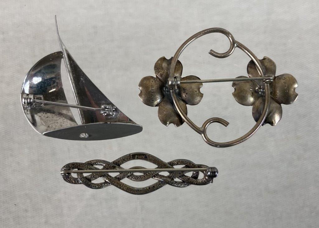 Three Sterling Silver Brooches Including Beau - 5