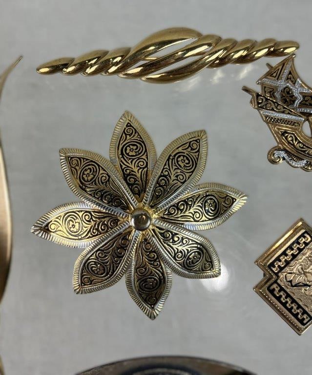 Vintage Gold-Tone Brooches Including Napier and Spanish Styles - 3