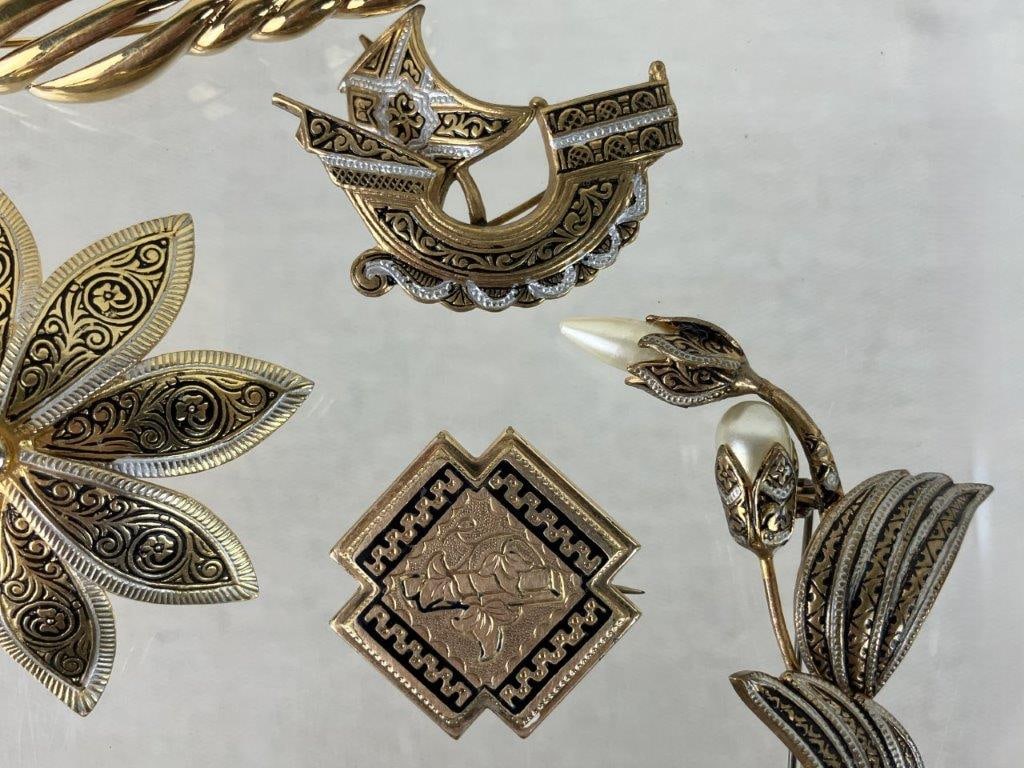 Vintage Gold-Tone Brooches Including Napier and Spanish Styles - 5