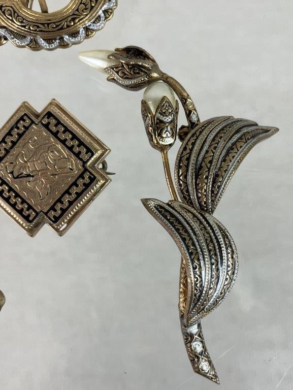 Vintage Gold-Tone Brooches Including Napier and Spanish Styles - 6