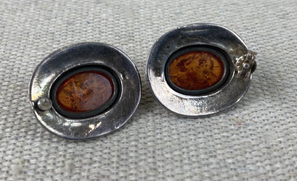 Sterling Silver and Amber Stud Earrings - 3
