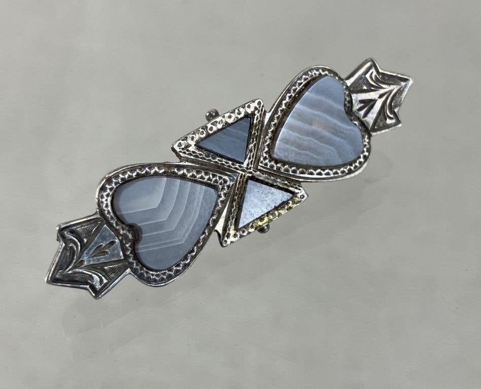 Antique English Sterling Silver Montrose Agate Brooch - 2