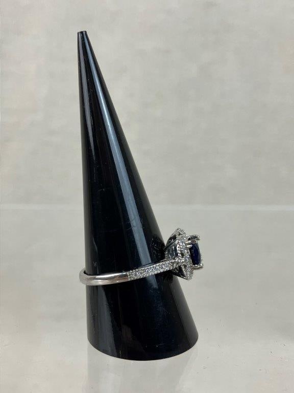 Sterling Silver Sapphire Halo Ring - 3