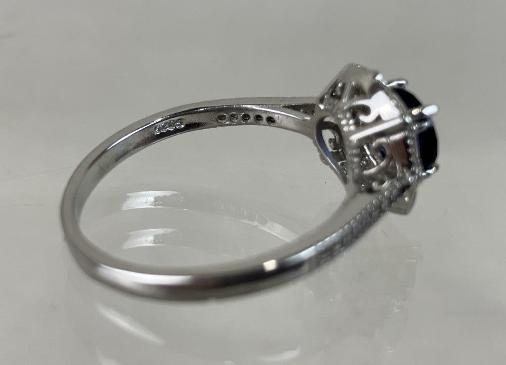 Sterling Silver Sapphire Halo Ring - 4