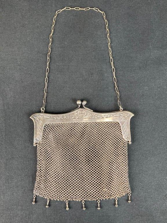 Art Nouveau German Silver Mesh Evening Bag (1 of 8)