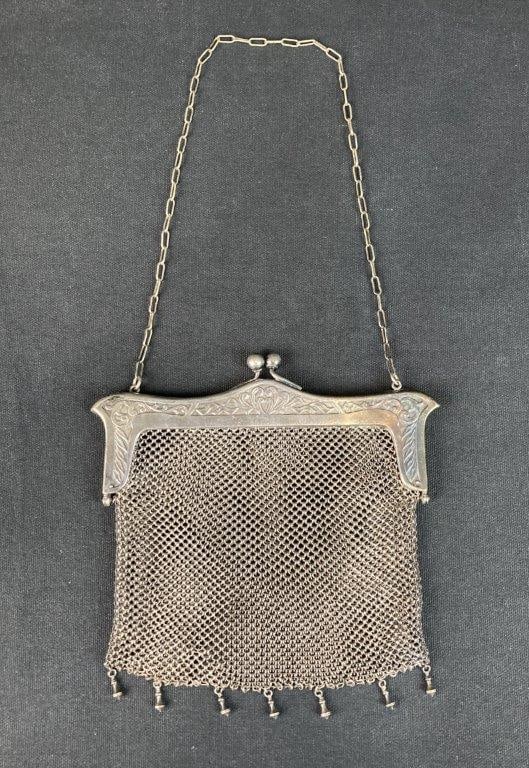 Art Nouveau German Silver Mesh Evening Bag - 3