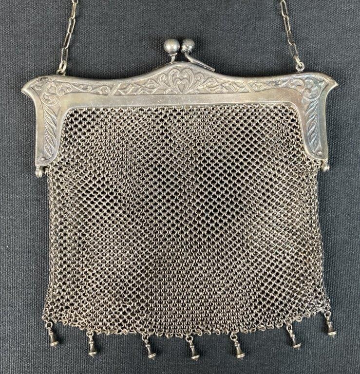 Art Nouveau German Silver Mesh Evening Bag - 4