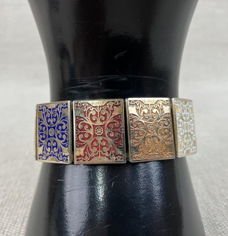 Renaissance Revival Enameled Filigree Bracelet - 4