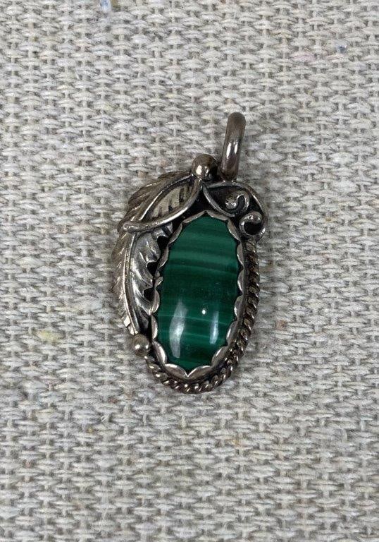 Sterling Silver Necklace and Malachite Pendant Pairing - 4