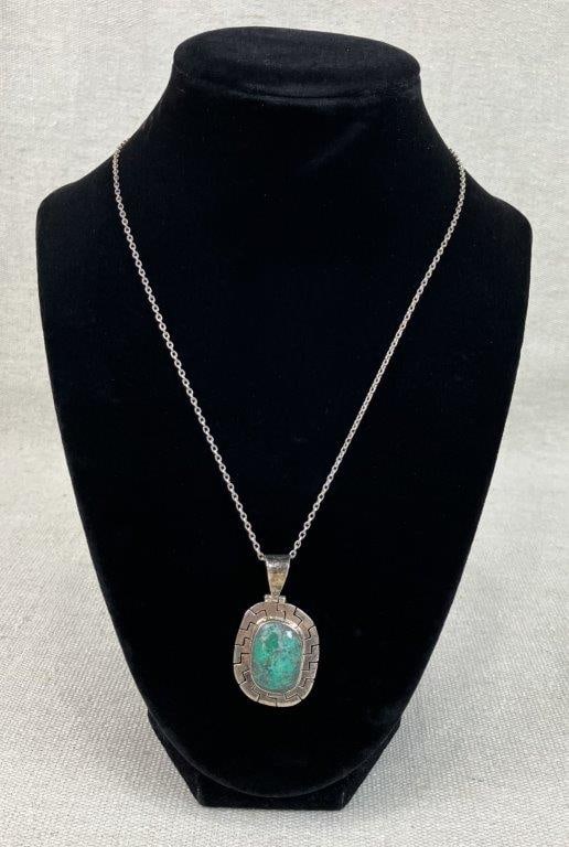 Taxco Montero 950 Sterling Silver Turquoise Necklace - 2