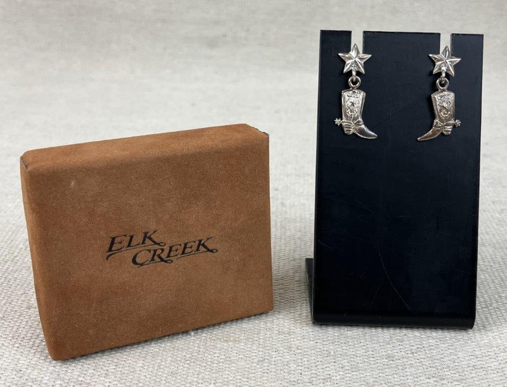 Elk Creek Sterling Silver Cowboy Boot Dangle Earrings - 2