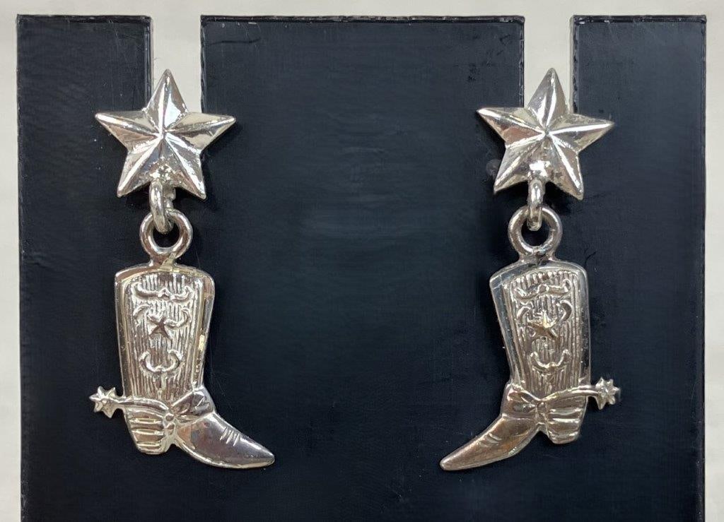 Elk Creek Sterling Silver Cowboy Boot Dangle Earrings - 3