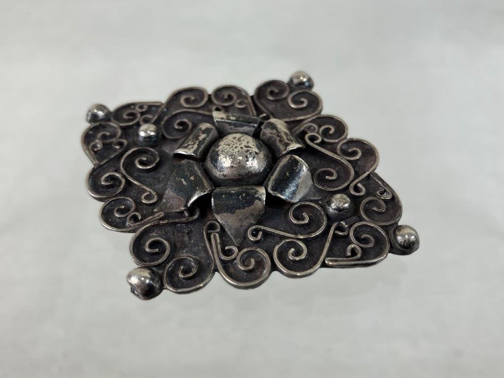 Vintage Mexican Sterling Silver Flower Brooch - 2