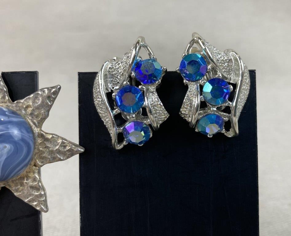 Two Pairs of Silver-tone Earrings with Brooch - 2