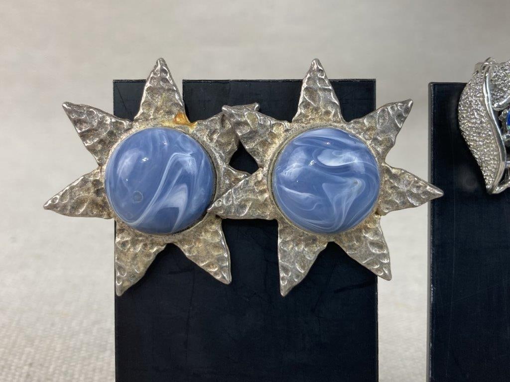 Two Pairs of Silver-tone Earrings with Brooch - 3