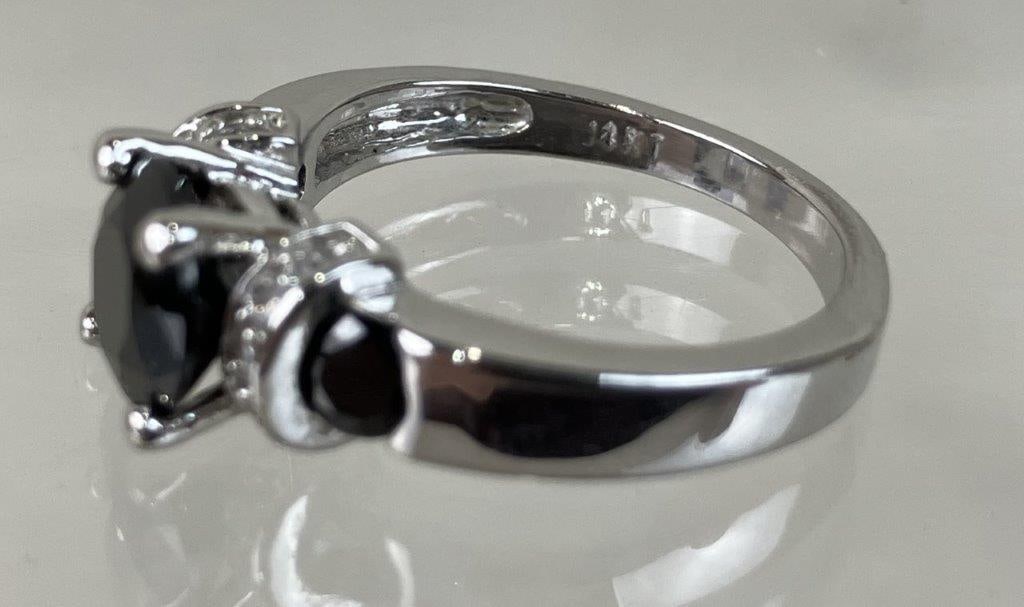 Silvertone Black Onyx Style Ring - 4