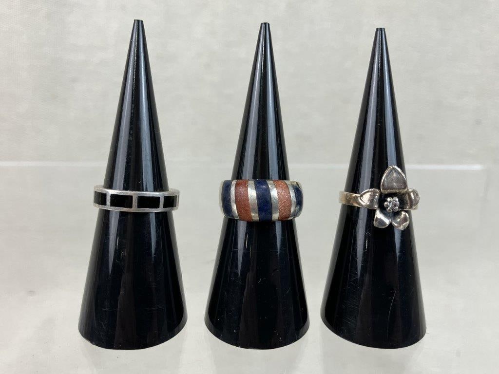 Three Sterling Silver Rings - 3