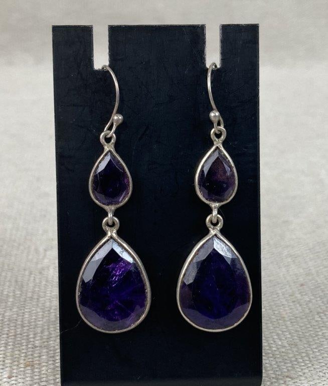 Two Pairs of Artisan Sterling Silver Gemstone Earrings - 3