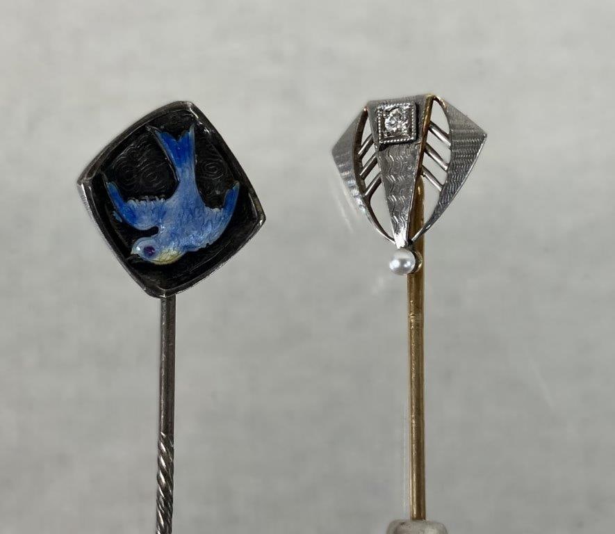 Vintage 14K Gold and Sterling Silver Stick Pins - 4