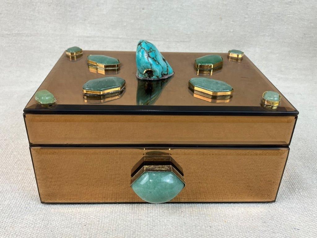 Vintage Jewelry Assortment with Mirrored Faux Turquoise Box - 12