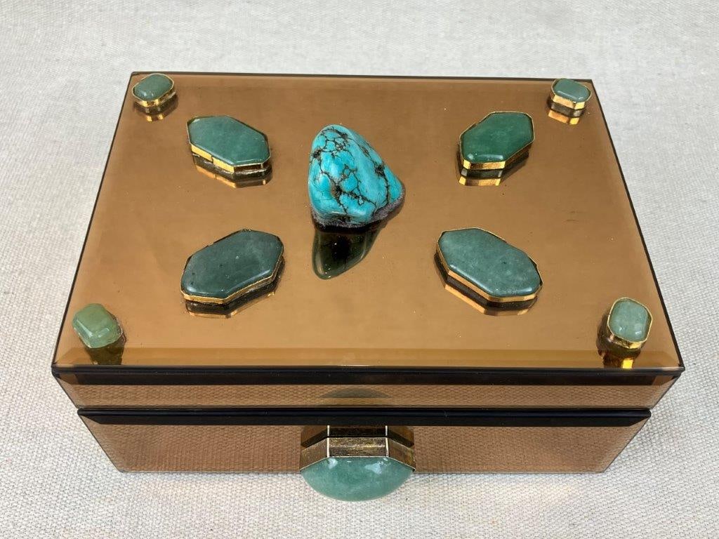 Vintage Jewelry Assortment with Mirrored Faux Turquoise Box - 13